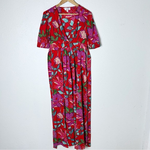 & Other Stories Red Floral Maxi Dress Bold Florals Sz 8 - Picture 2 of 8